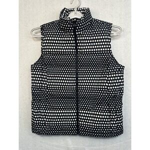Talbots Women's Down Puffer‎ Quilted Vest Black & White Polka Dot Large Full Zip